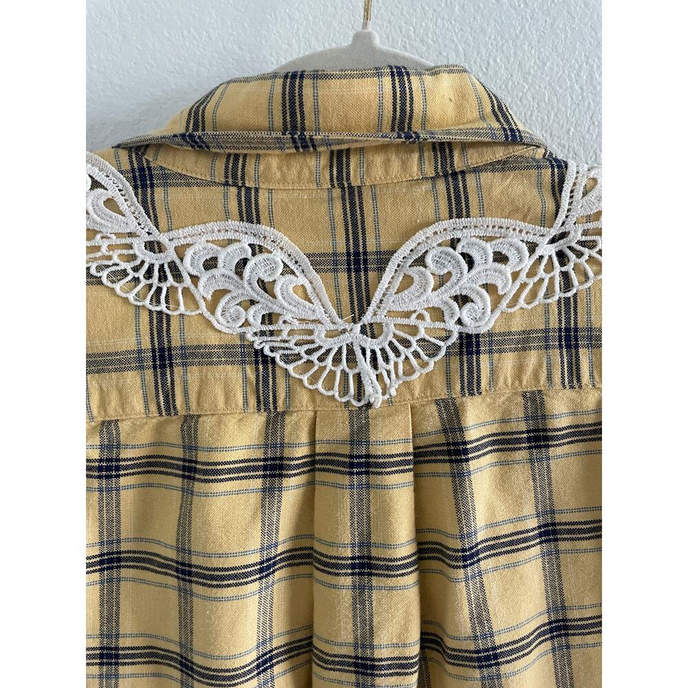 Vintage Alexander Julian Plaid Lace Upcycled Shirt XL Boho Cottagecore - Picture 3 of 10